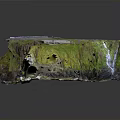 Detailed 3D Terrain Model With Green Vegetation Rocky Slopes White Patches And Small Square Structure