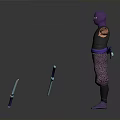 Purple Outfitted Ninja Character 3D Model With Black Vest And Blue Purple Staff