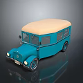 Vintage Blue Bus With Beige Roof Windows Wheels And Front Logo