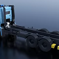 Blue Heavy Duty Utility Truck With Multiple Wheels And Blue Warning Lights On Top
