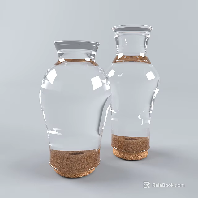 Elegant Transparent Ceramic Vessels With Brown Cork Base And Smooth Surface Design 3d model 