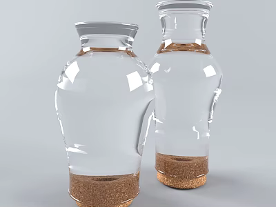 Elegant Transparent Ceramic Vessels With Brown Cork Base And Smooth Surface Design 3d model
