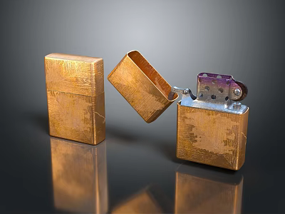 Golden Vintage Lighters With Open And Closed Design In Metal Material 3d model