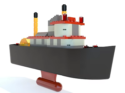 Building Blocks Ship Model With Black Hull Yellow Red Chimneys And White Gray Structure 3d model