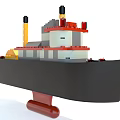 Building Blocks Ship Model With Black Hull Yellow Red Chimneys And White Gray Structure 3d model