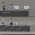 Modern Beauty Salon Reception Desk With Marble Design Staff Computer Monitors And Decorative Elements