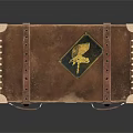 Vintage Brown Leather Trunk With Metal Clasps Gold Emblems And Decorative Straps