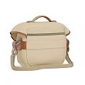 Beige Camera Bag With Brown Leather Buckles And Shoulder Straps 3d model