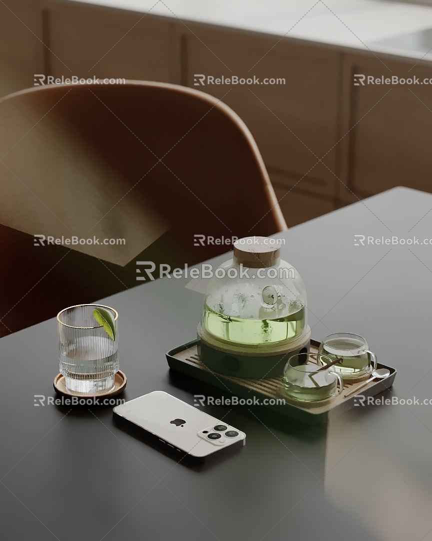 Modern ornaments combination cup tea set mobile phone tea cup combination 3d model