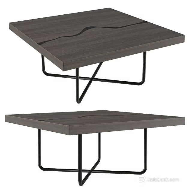 Modern Dark Gray Coffee Table With Wooden Top And Metal Legs Design 3d model 