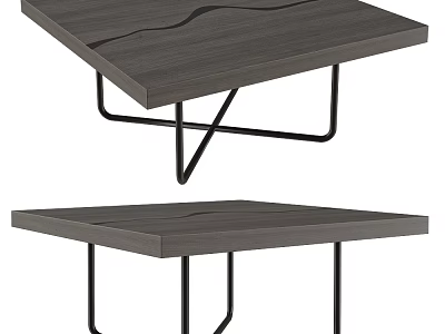 Modern Dark Gray Coffee Table With Wooden Top And Metal Legs Design 3d model
