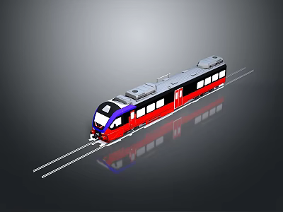 Sleek Modern Red Blue Train With Black Front On Tracks And Passenger Windows 3d model