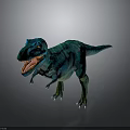 3D Blue Green Dinosaur Model With Open Mouth And Sharp Teeth Standing Pose