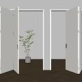 White Folding Doors Open And Closed In Modern Interior With Wooden Floor And Green Plant