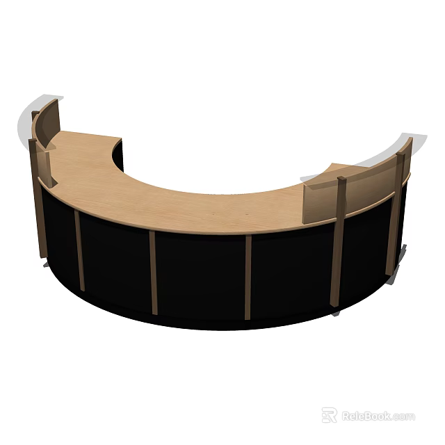 Curved Reception Desk With Wooden Top And Black Panel Base Design 3d model 