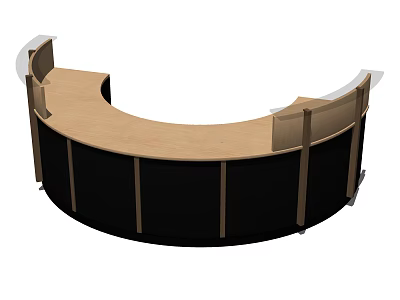 Curved Reception Desk With Wooden Top And Black Panel Base Design 3d model