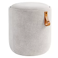 Light Colored Fabric And Deep Purple Leather Sofa Stools With Leather Handles
