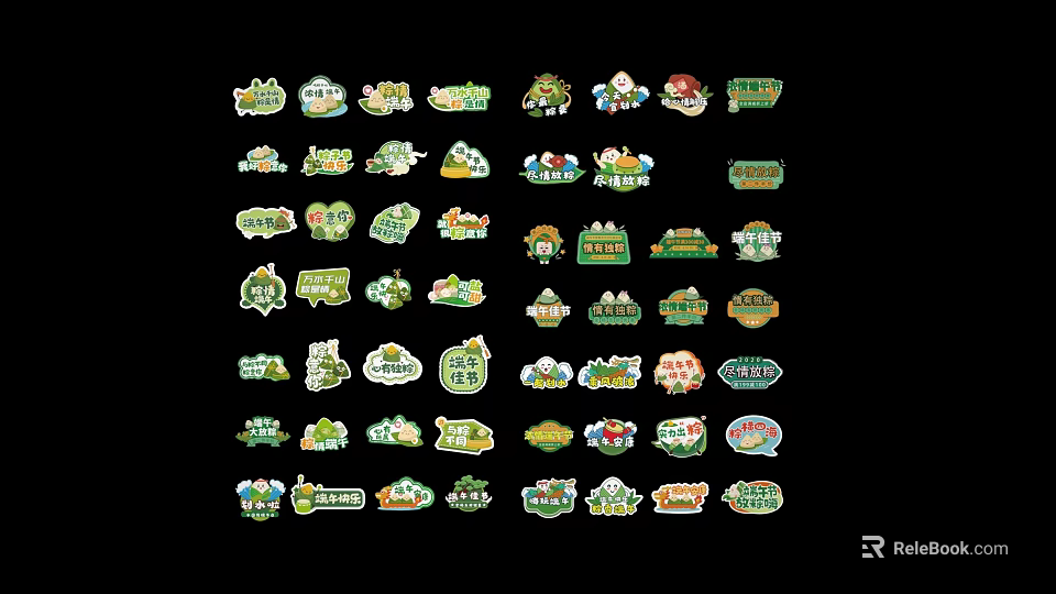 Colorful Badges With Various Designs Text And Patterns On Black Background 3d model 