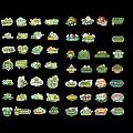 Colorful Badges With Various Designs Text And Patterns On Black Background