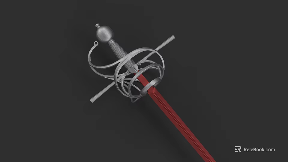 Medieval Style Sword With Intricate Silver Hilt Guard And Red Handle 3d model 