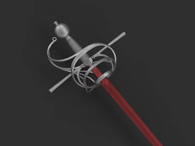 Medieval Style Sword With Intricate Silver Hilt Guard And Red Handle 3d model