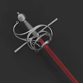 Medieval Style Sword With Intricate Silver Hilt Guard And Red Handle