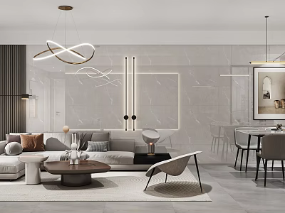 Modern Living and Dining Room Interior With Stylish Sofa Coffee Table And Dining Set 3d model