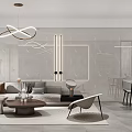 Modern Living and Dining Room Interior With Stylish Sofa Coffee Table And Dining Set