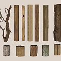 Natural Stone and Wood Decorative Elements with Various Wooden Logs and Stone Pieces