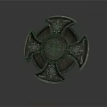 Cross Shaped Decorative Plaque With Wooden Base And Metal Ornate Patterns