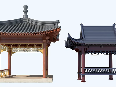 Traditional Chinese Pavilions With Classic Roof Styles And Wooden Architectural Details 3d model