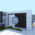 Modern Garden Landscape with White Pavilion Wooden Walkway Outdoor Seating Green Plants and Colorful Flowers
