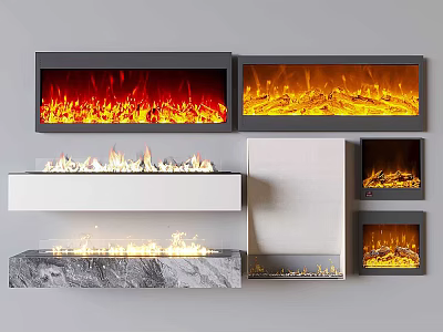 Various Modern Fireplace Designs With Realistic Flame Effects And Marble Details 3d model