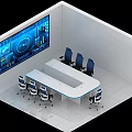 Modern Conference Room Interior With White Table And Blue Office Chairs