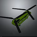 Green Helicopter Model With Black Propellers And Detailed Body Components 3d model