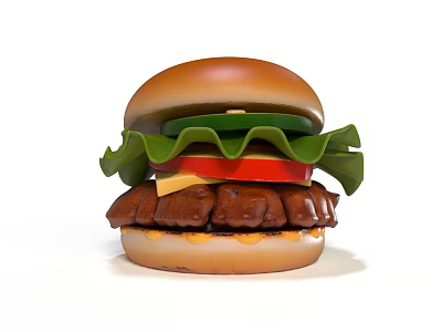 Classic Delicious Hamburger With Fresh Lettuce Tomato Cheese Patty And Bun 3d model