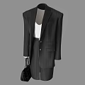 Elegant Black Striped Suit Set With White Top And Black Handbag