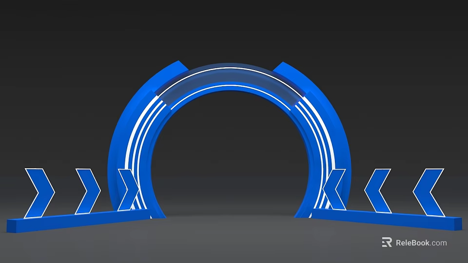 Blue Arched Event Doorway With Illuminated Lines And Decorative Arrow Elements 3d model