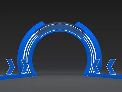 Blue Arched Event Doorway With Illuminated Lines And Decorative Arrow Elements 3d model