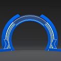 Blue Arched Event Doorway With Illuminated Lines And Decorative Arrow Elements 3d model