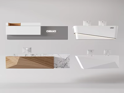 Modern Stylish Bar Counter Designs With Marble Wood And White Geometric Shapes 3d model
