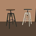 Two Leisure Chairs With Round Wooden Seats And Black White Metal Frames