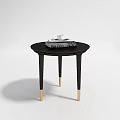 Modern Black Round Side Tables With Books Plants And Cup Decor 3d model