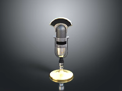 Classic Vintage Electronic Microphone With Golden Base And Metallic Finish 3d model