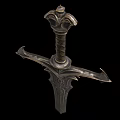 Decorative Medieval Style Sword Weapon With Carved Blade And Crown Shaped Hilt