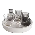 Chic Glass Tableware Set With White Tray Clear Bottles And Dark Glass Tumblers