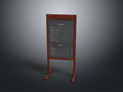 Sturdy Wooden Standing Menu Chalkboard Furniture With Frame And List Content 3d model