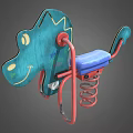 Kids Turquoise Wooden Spring Rider With Smiling Face Red Metal Frame And Blue Seat