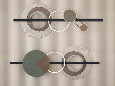Modern Geometric Wall Decor With Circular Shapes Green Brown Beige Tones And Striped Patterns 3d model