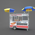 Hot Dogs And Drinks Food Cart With Yellow Blue Umbrella And Graphics